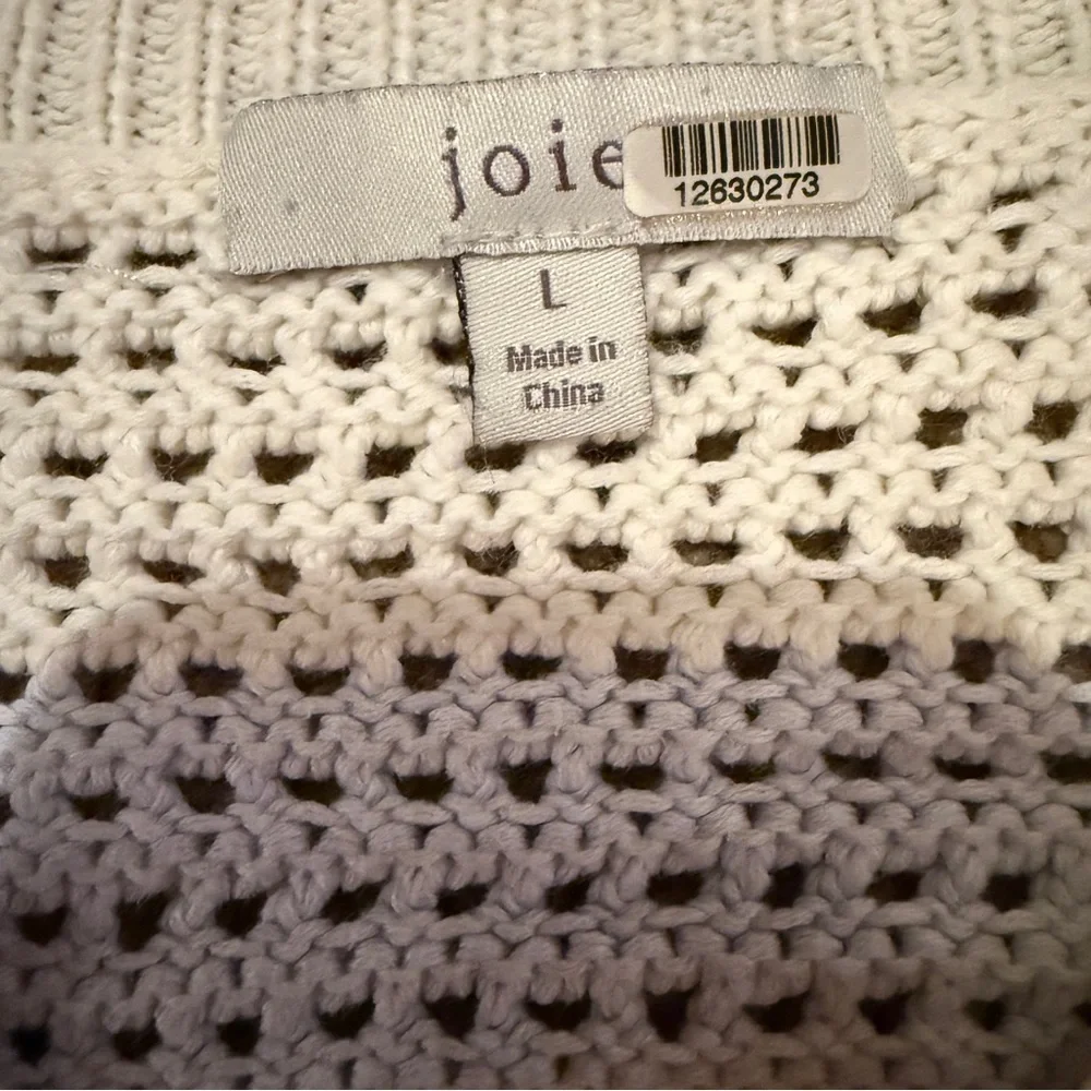 RTR Joie Diza White Multicolor Striped Open Knit‎ Long Sleeve Cropped Sweater L